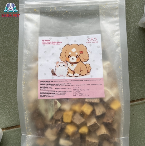 Thức ăn sấy kogi chews cá hồi, gà viên , gan bò, trứng